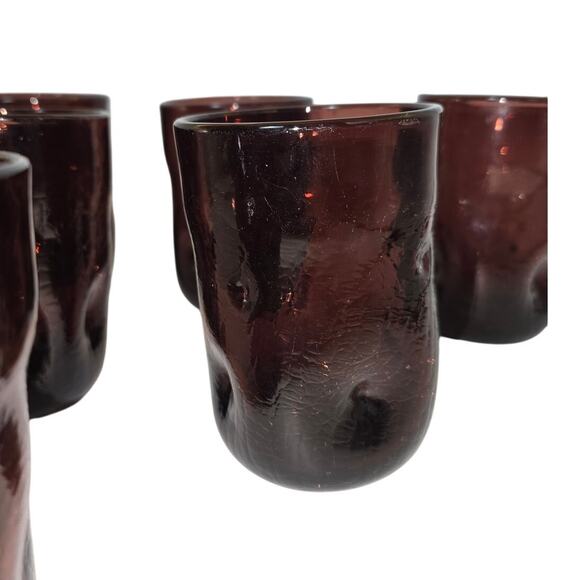 6 Blenko Amethyst C418 Pinched Crackle Dimple Tumbler Drinking Glasses 4.5”‎ - Picture 7 of 12